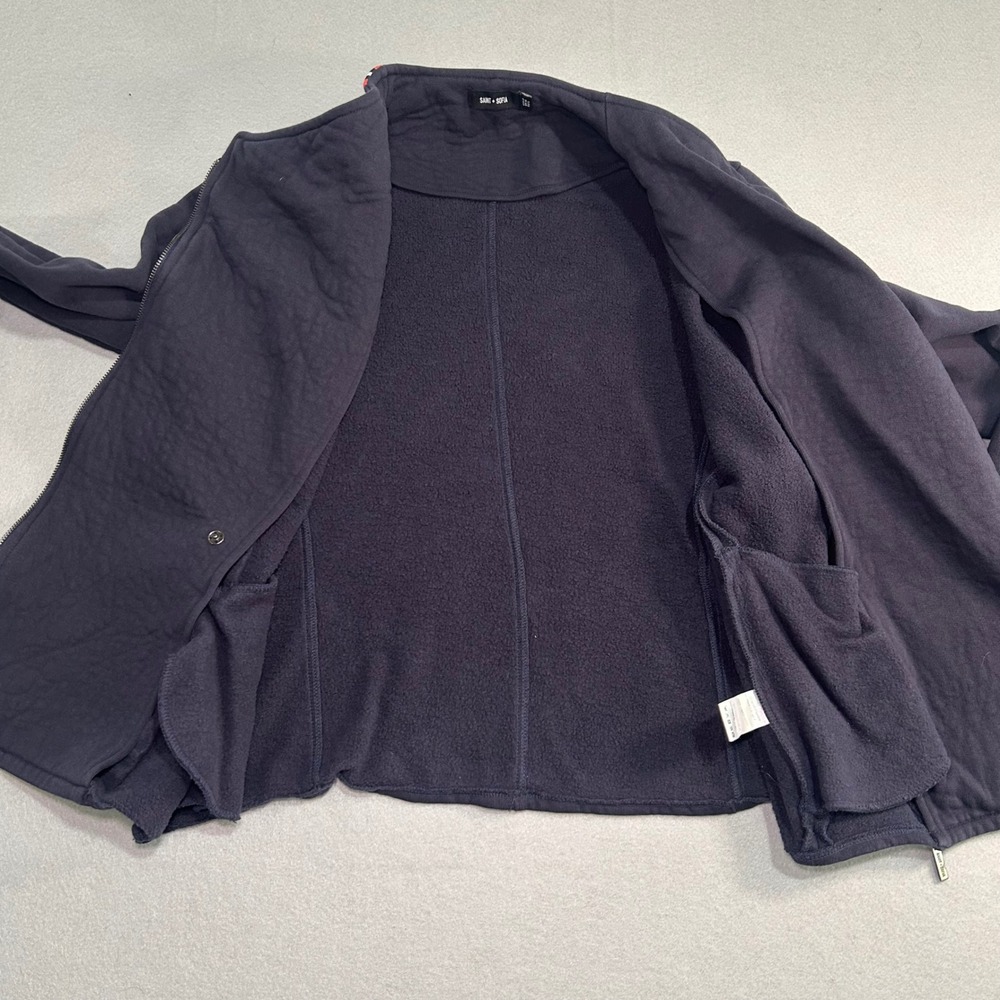 Saint + Sofia Jacket Womens 12 Navy Blue Striped Asymmetrical Organic Cotton Zip - Picture 5 of 9
